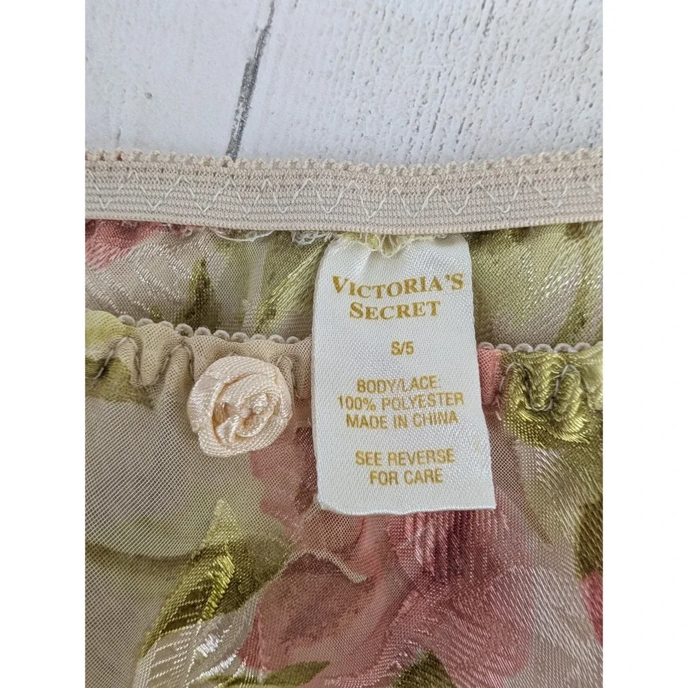 Vintage Victorias Secret Gold Label Floral Lace undies Pink Green Small S/5